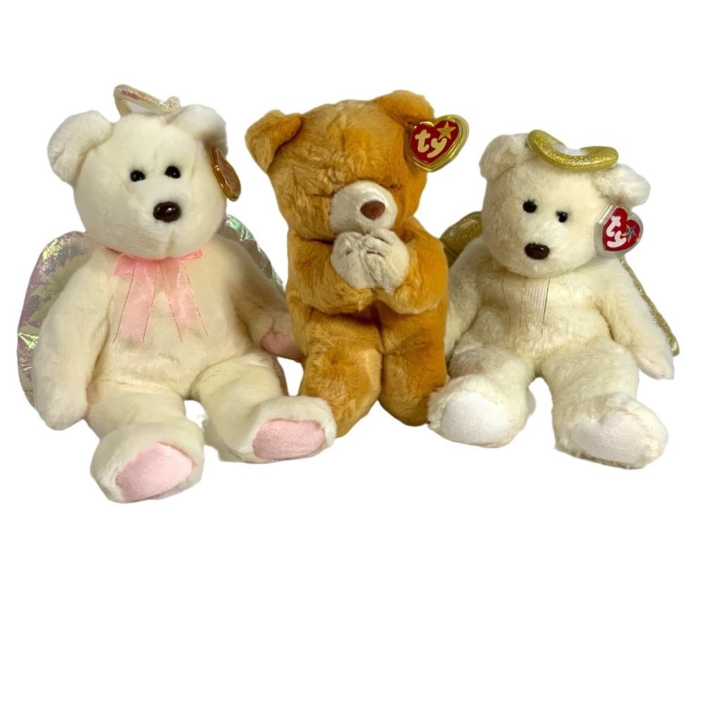 Ty Beanie Baby Buddy Lot of Halo I, Halo II, and Hope The Praying Bear 1999-2000
